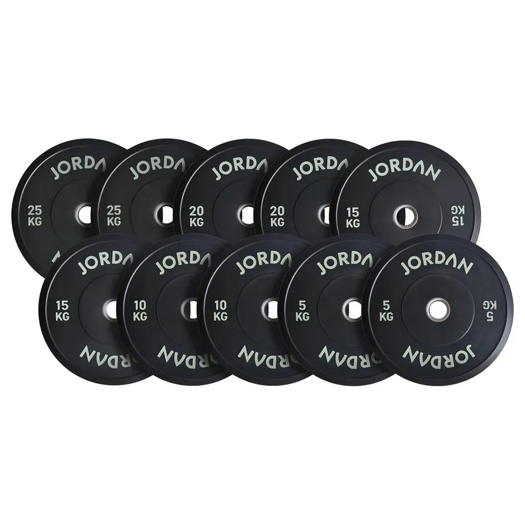 JORDAN 100kg Black Rubber Bumper Plate Set - 2x5kg, 2x10kg, 2x15kg, 2x20kg