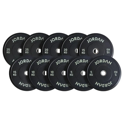 JORDAN 100kg Black Rubber Bumper Plate Set - 2x5kg, 2x10kg, 2x15kg, 2x20kg